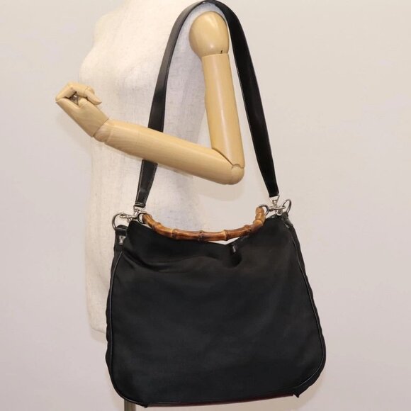 GUCCI Bamboo Hand Bag Nylon 2way Black 001 - Picture 14 of 16